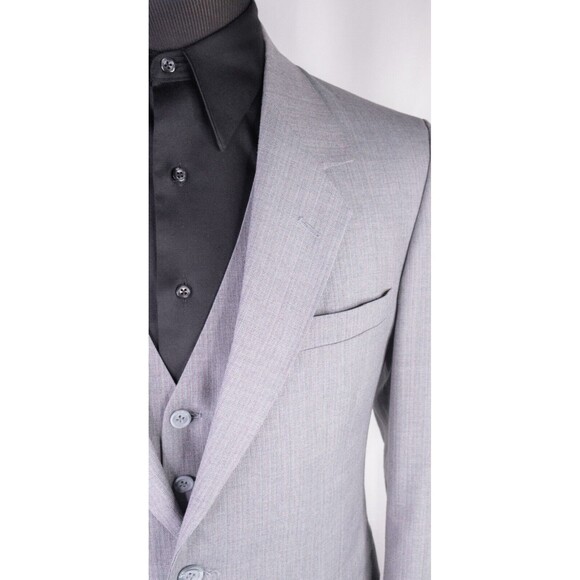 Vintage ARNIE Wool Blend 2-Pcs Blazer Jacket Cost / Vest Gray Micro Check Sz 42R - Picture 7 of 16